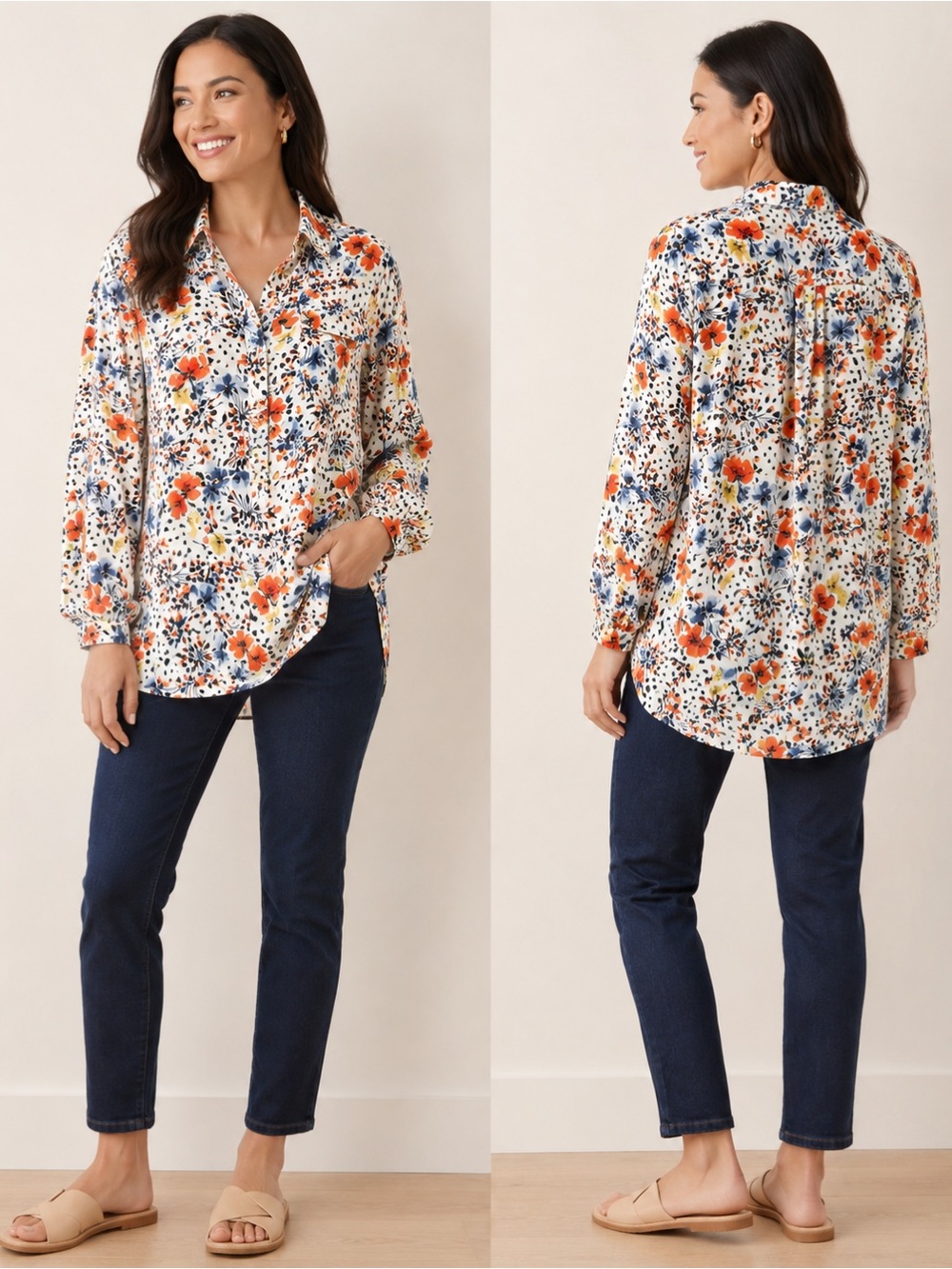 NWT Jones NY, button front long sleeve blouse